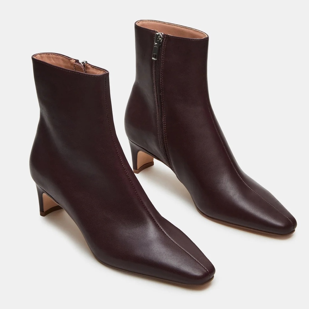 Steve Madden Delvie Red/Brown Leather Kitten Heel Bootie